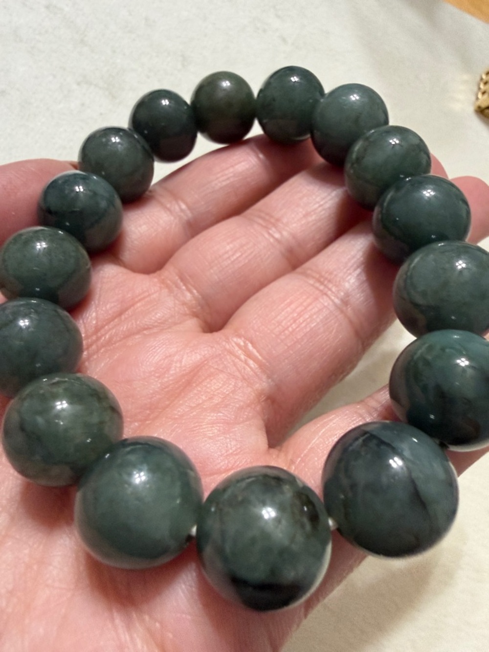 Polished Jade Bead Bracelet
